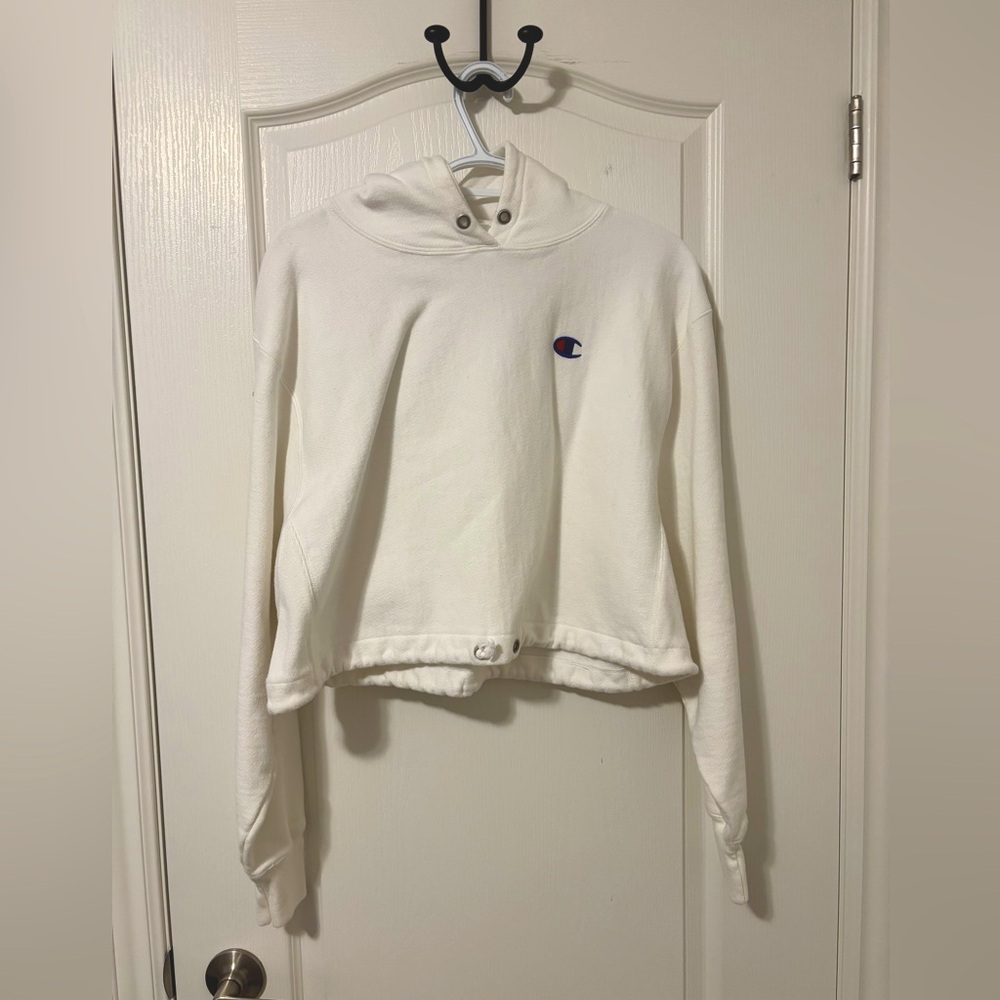Champion Women's White Cropped Hoodie